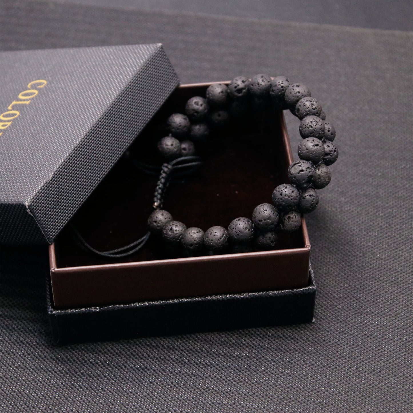 Black Lava Rock Gemstone Bracelet for Men 8mm