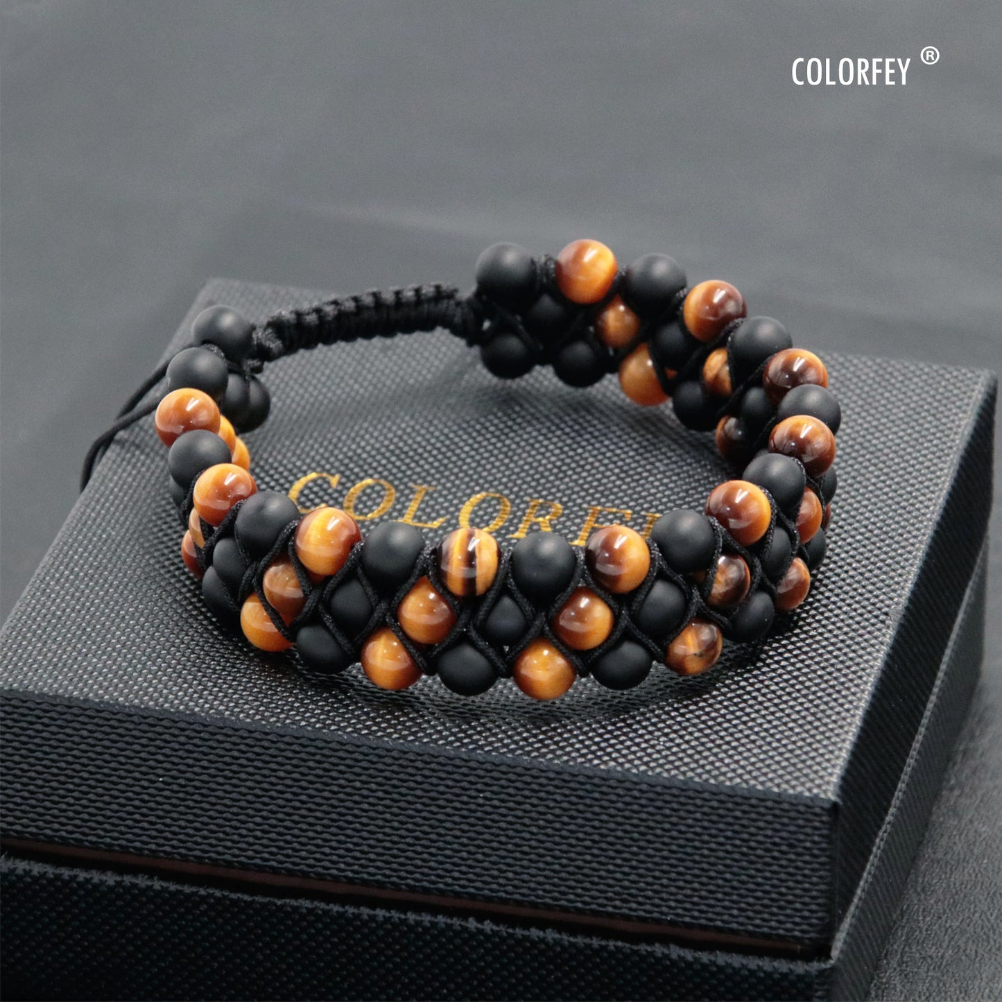 Tiger Eye and Black Onyx Beads Bracelet Three-Row, 6mm