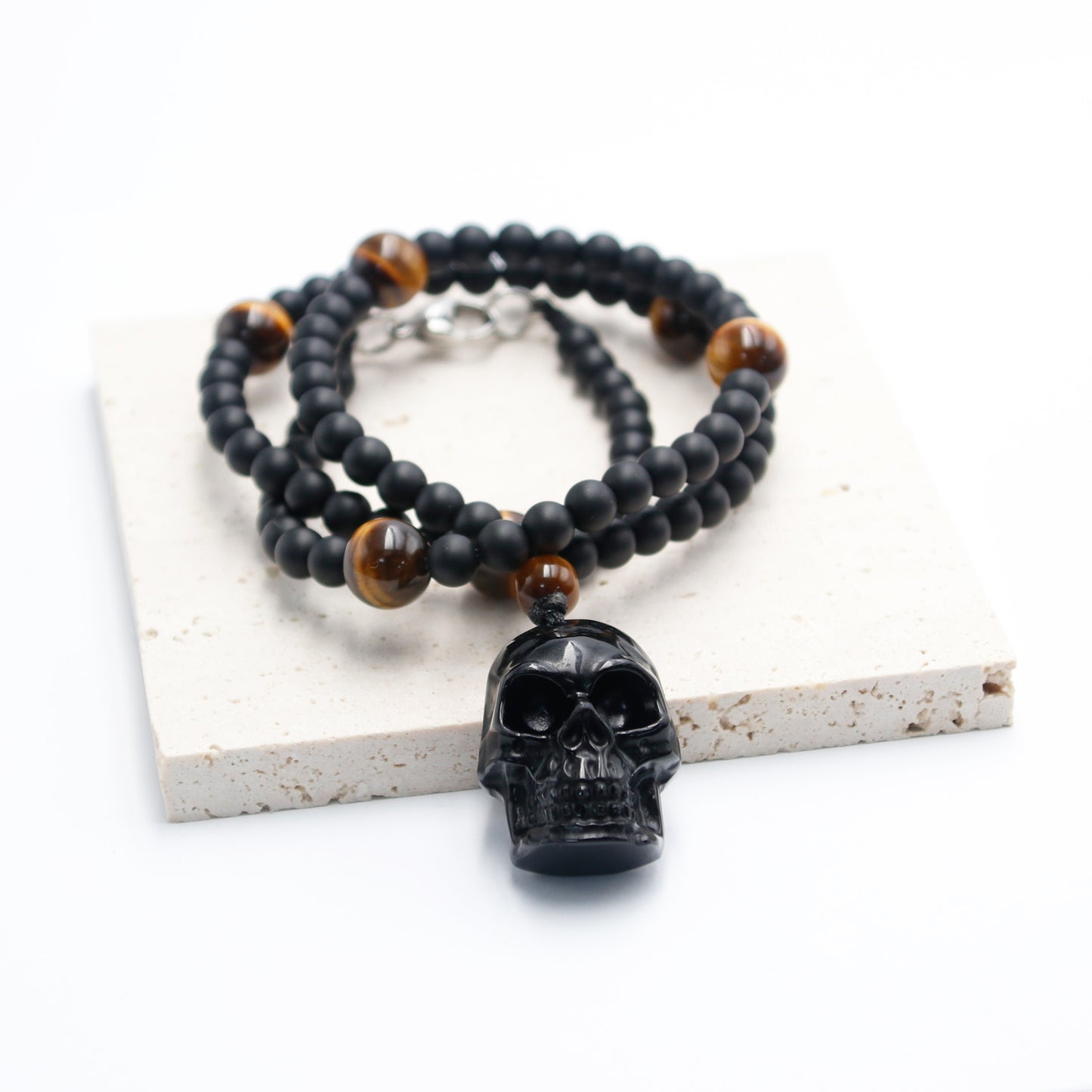 Obsidian Skull Protection Necklace for Men