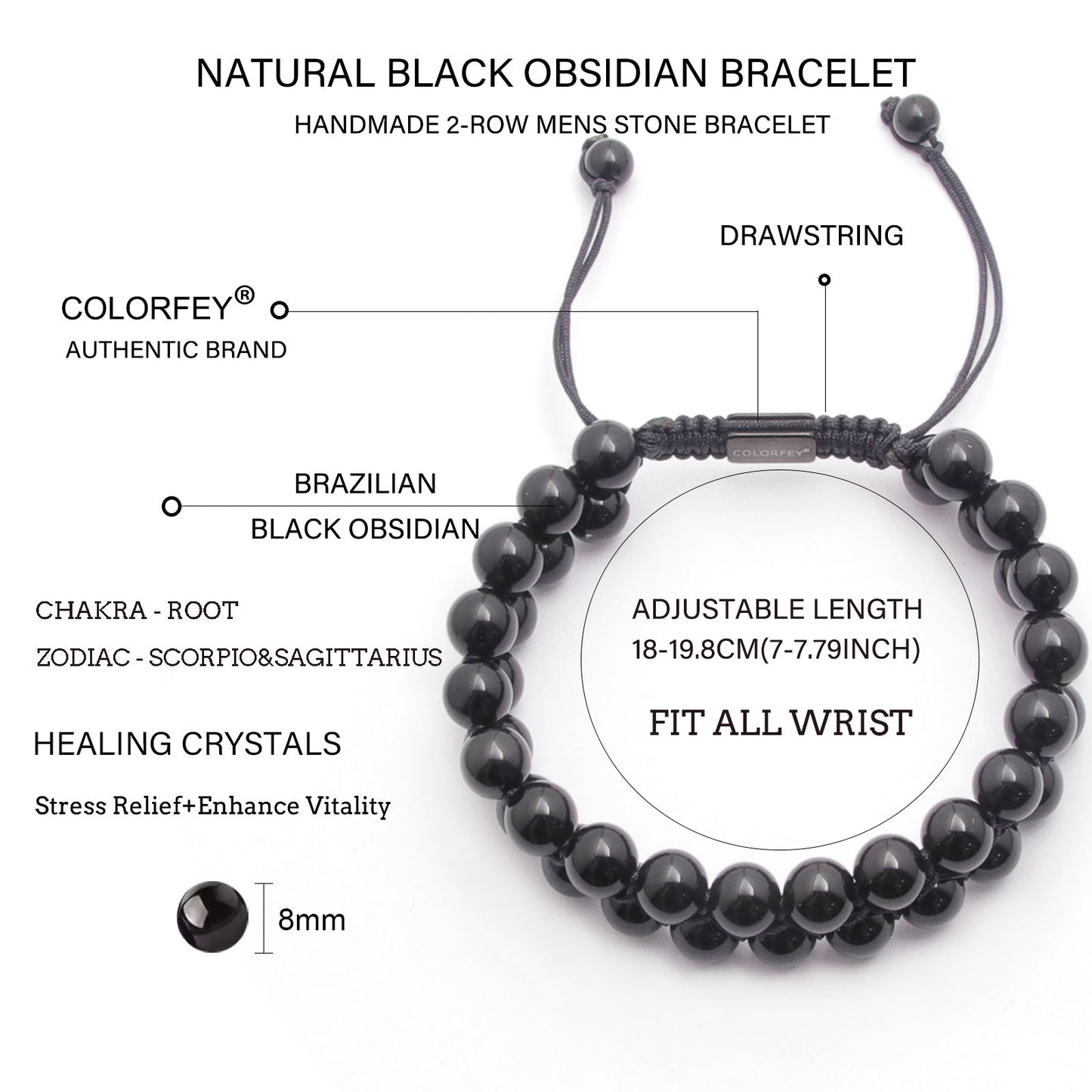 obsidian 2 row bracelet