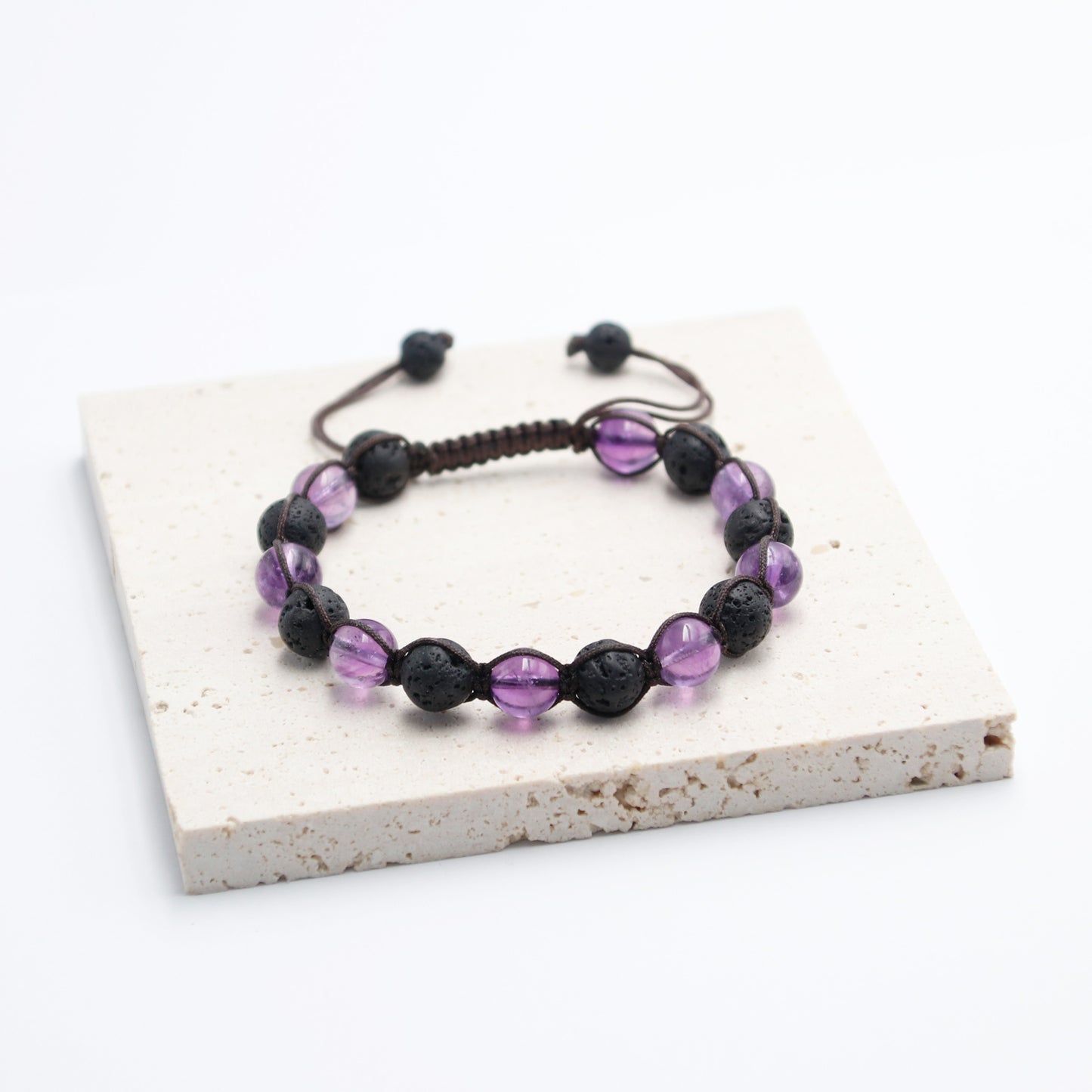 Amethyst Black Lava Rock Beads Bracelet, 8mm