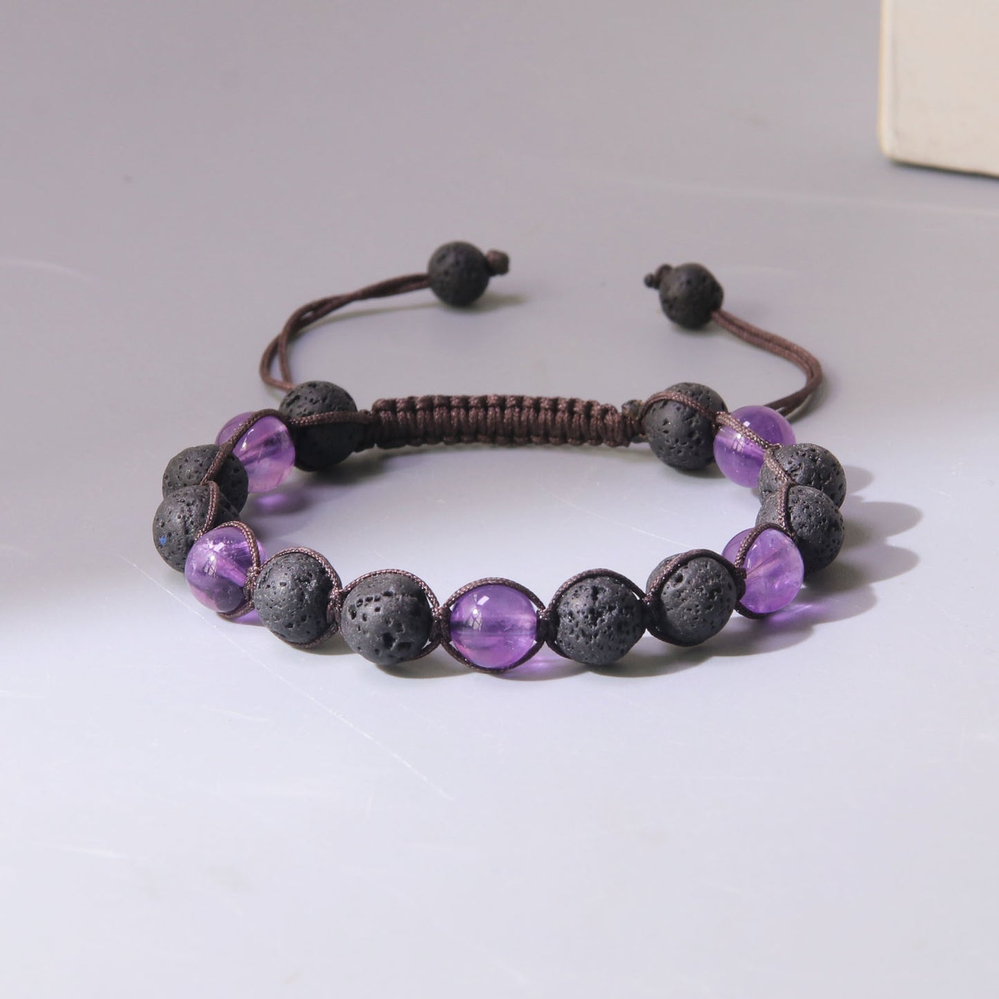 Amethyst Black Lava Rock Beads Bracelet, 8mm