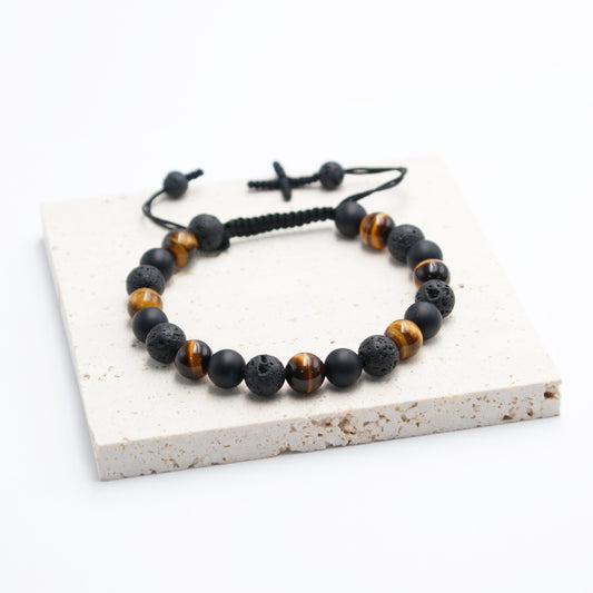 Tiger Eye Triple Healing Beads Bracelet for Men, 8mm