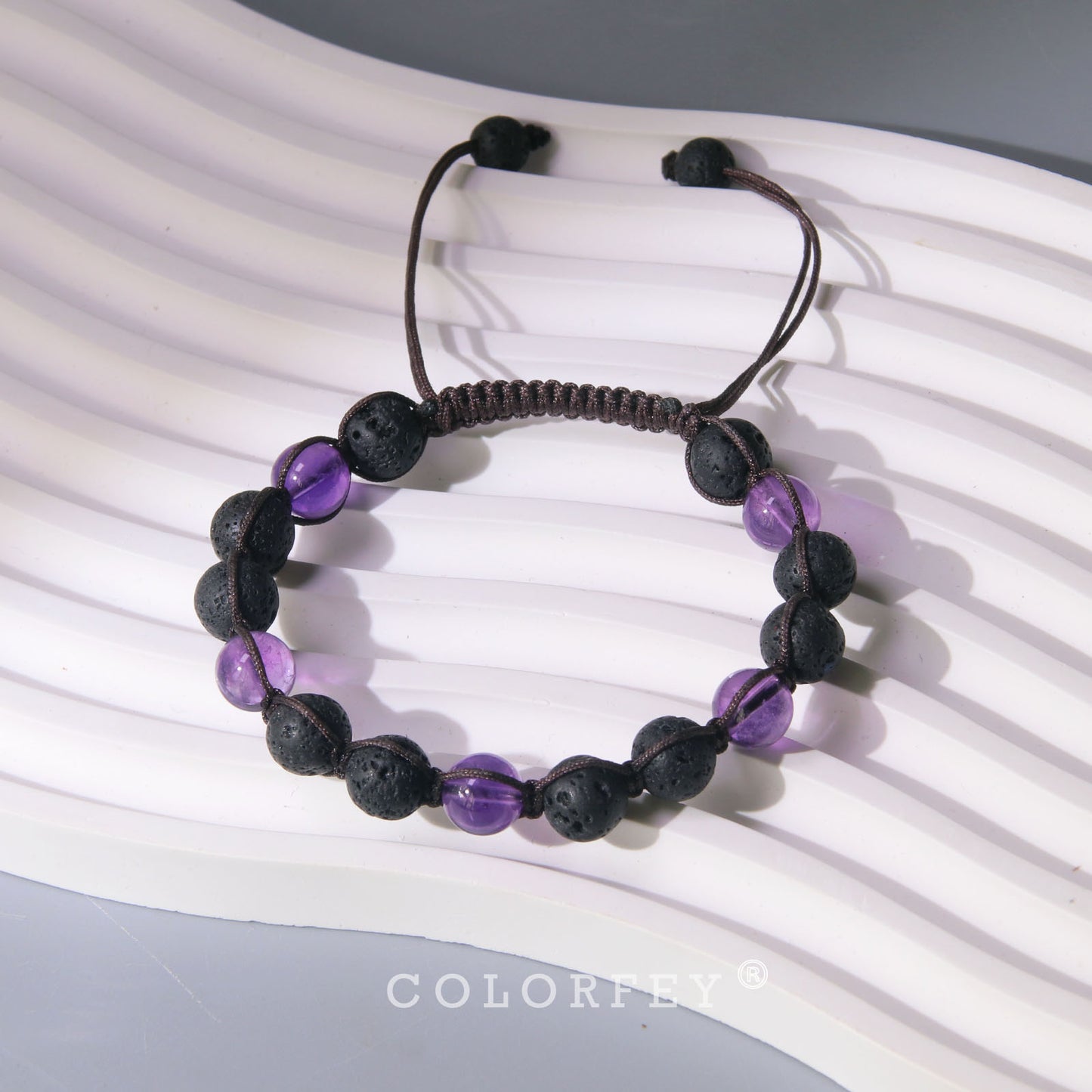 Amethyst Black Lava Rock Beads Bracelet, 8mm