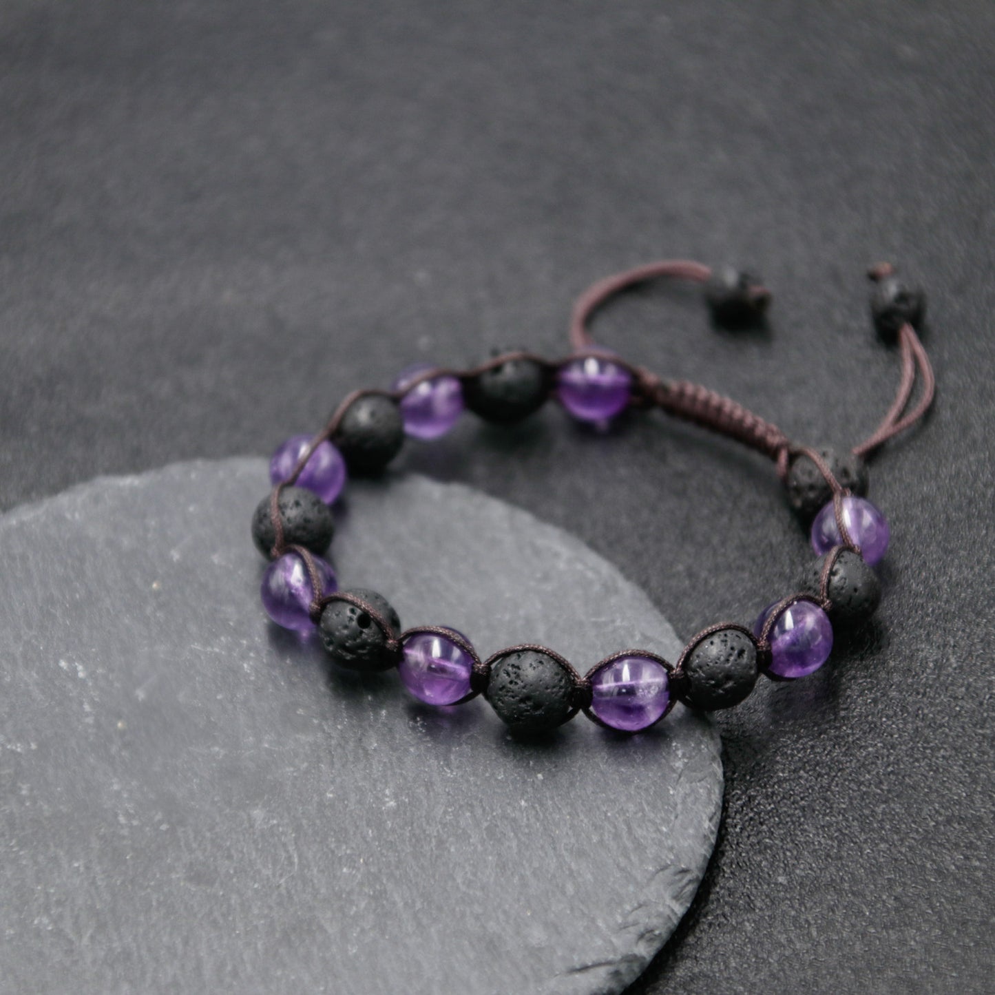 Amethyst Black Lava Rock Beads Bracelet, 8mm