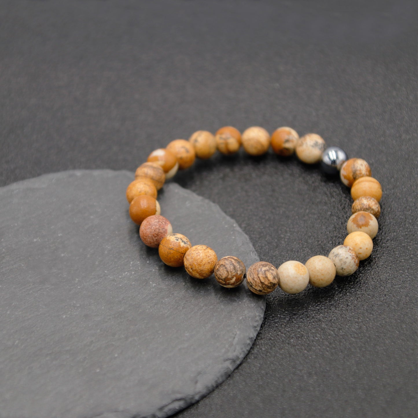 Picture Jasper and Hematite Crystal Bracelet, 8mm