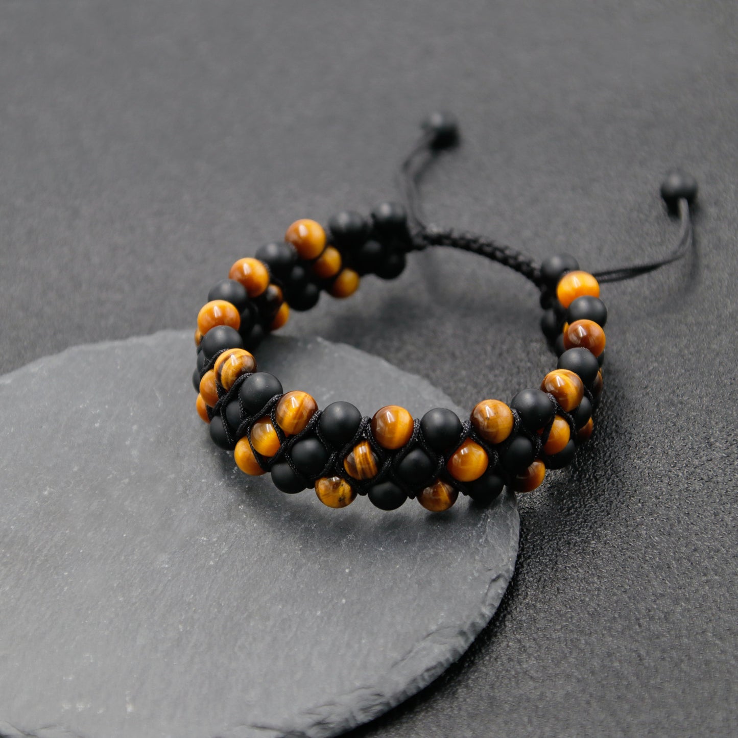 Tiger Eye and Black Onyx Beads Bracelet Three-Row, 6mm